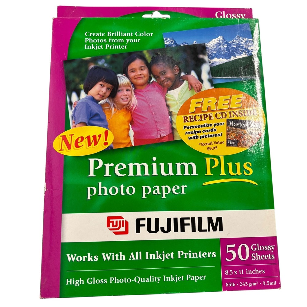 Fujifilm Premium Plus Photo Paper 8.5x11 50 Sheets Glossy‎ NEW Recipe CD